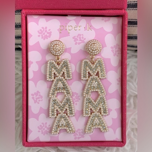 “MAMA” Earrings faux pearls & Diamonds incased in gold metal - Picture 1 of 3